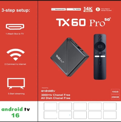 Picture of TX60 Pro 16GB 256GB Android 16 5G 14K ULTRA HD Android Smart TV Box Voice Remote, Bluetooth, Free Dish Channel with Warranty