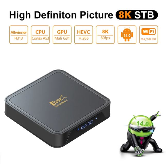 Picture of 2025 Newest TV98 Pro Network Android TV Box H313 Voice Remote Control DDR+EMMC Digital Display 8K Quad Core Set-Top Box