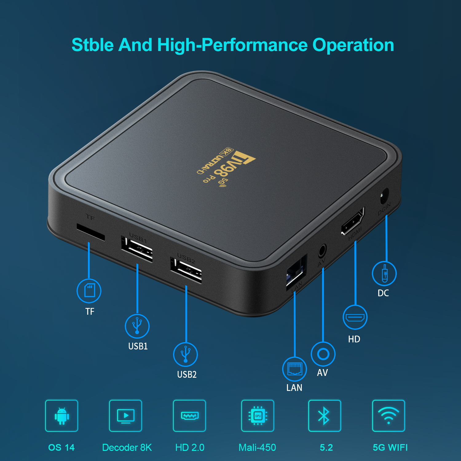 Picture of 2025 Newest TV98 Pro Network Android TV Box H313 Voice Remote Control DDR+EMMC Digital Display 8K Quad Core Set-Top Box