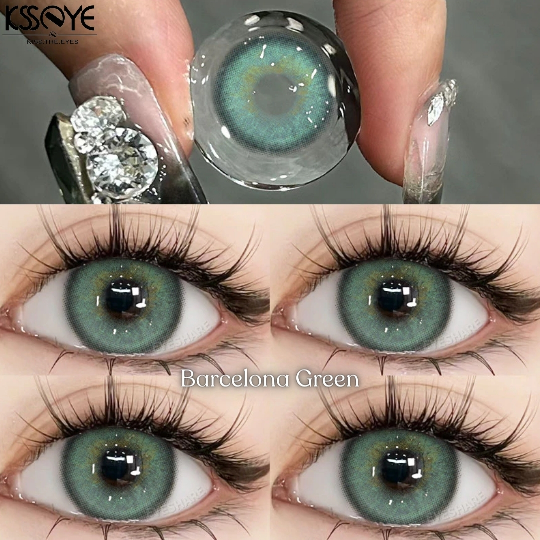 Picture of New Ksseye Barcelona Green Color Contact Lens With Regular Kit Box For Men and Women. 1 Pair Ksseye Color Contact Lens For Eye Makeup and Cosmetics.Ksseye Barcelona Series. #barcelona