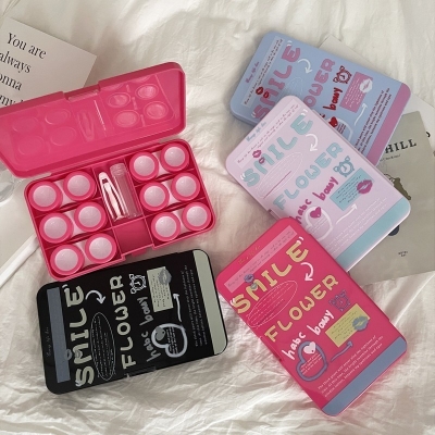 Picture of New 6-in-1 multi-compartment contact lens storage/Case/With lens case, solution bottle, tweezers, applicator and lens remover. 1 pcs Beautifull 6 in 1 Contact Lens Case for storing multiple pairs of contact lenses in Travel or Anywhere #6in1