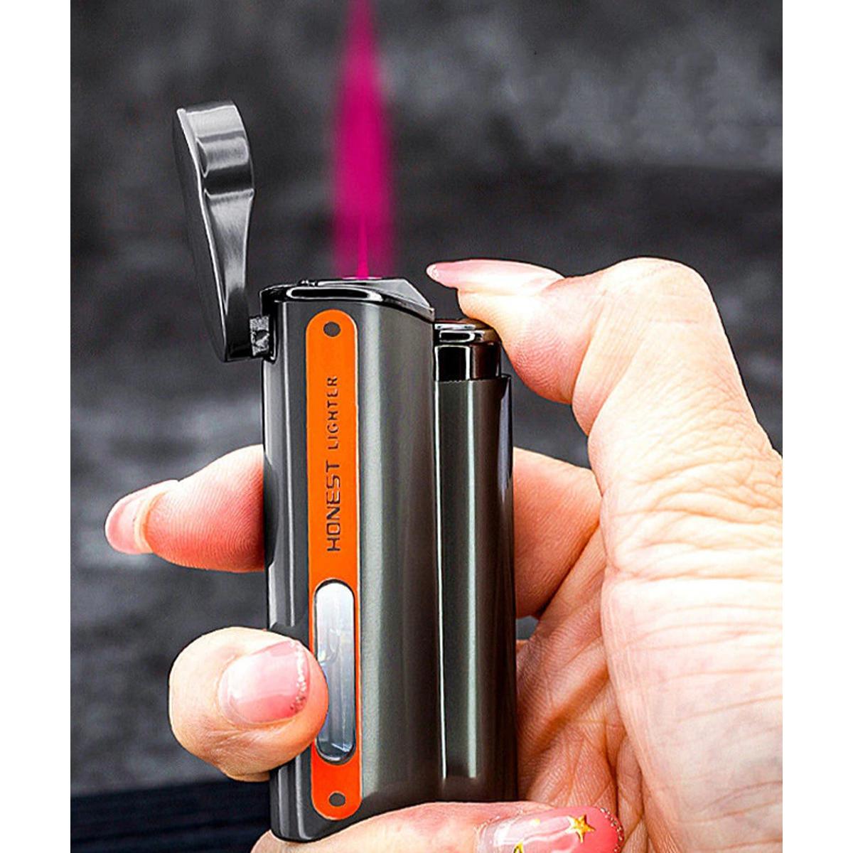 Picture of New Jet Torch Lighter Turbo Metal Lighter Visible Gas Window Lighter Gadgets