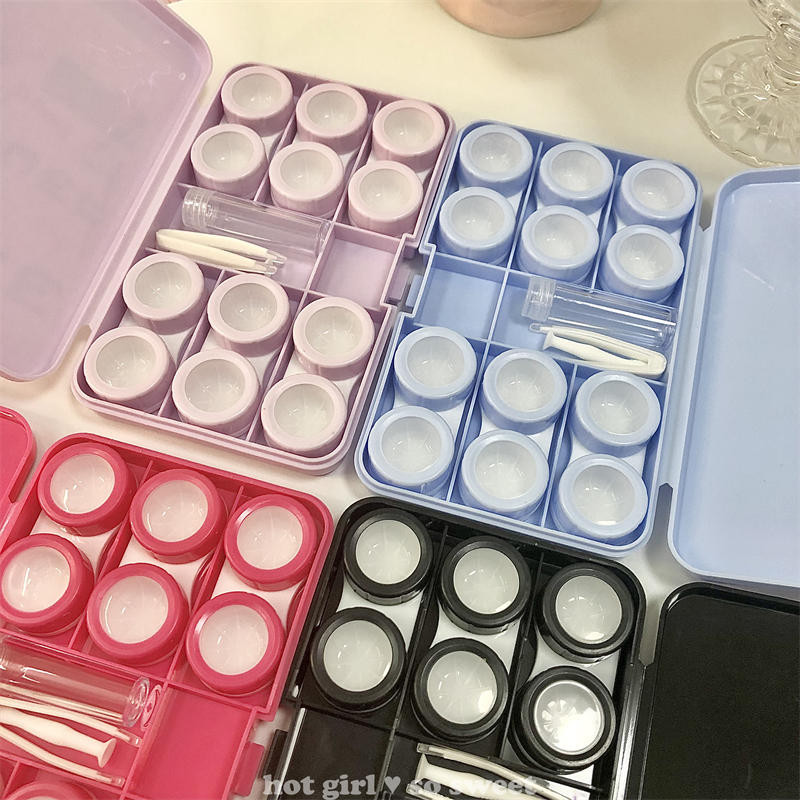 Picture of New 6-in-1 multi-compartment contact lens storage/Case/With lens case, solution bottle, tweezers, applicator and lens remover. 1 pcs Beautifull 6 in 1 Contact Lens Case for storing multiple pairs of contact lenses in Travel or Anywhere #6in1