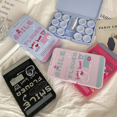 Picture of New 6-in-1 multi-compartment contact lens storage/Case/With lens case, solution bottle, tweezers, applicator and lens remover. 1 pcs Beautifull 6 in 1 Contact Lens Case for storing multiple pairs of contact lenses in Travel or Anywhere #6in1