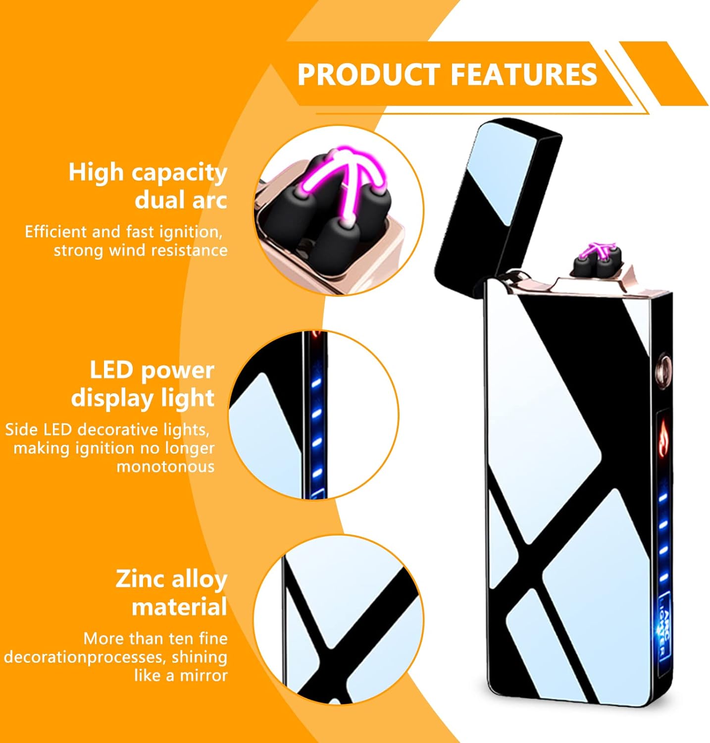 Picture of Dual Arc Flameless Electronic Rechargeable Electric Lighter With Led Power Display