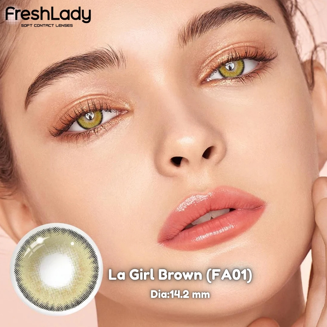 Picture of New Freshlady La Girl Brown Color Contact Lens With regular kit box for men & women. 1 pair Freshlady Color Contact Lens For Eye makeup/Eye Fashion. Freshlady La Girl Series. #lagirl