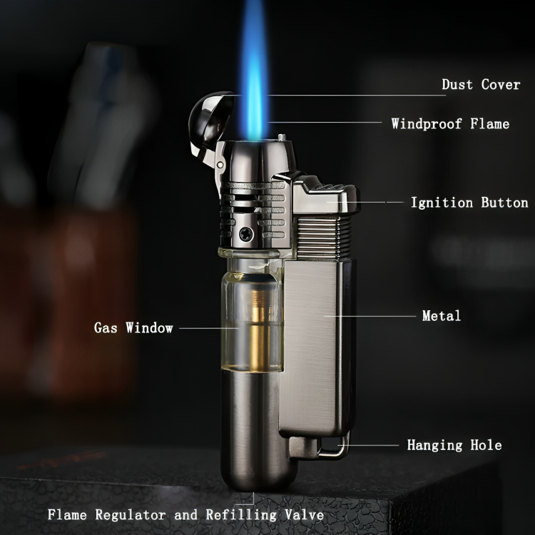 Picture of Butane Mini Torch Lighter with Key Ring Adjustable Jet Flame Windproof Gas Lighter