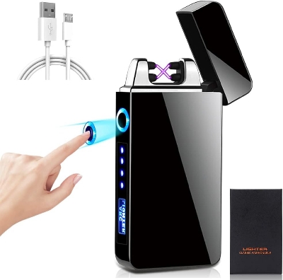 Picture of Electric Windproof Dual Arc Lighter Flameless Electronic USB Rechargeable Electric Lighter For Candle with Led Power Display