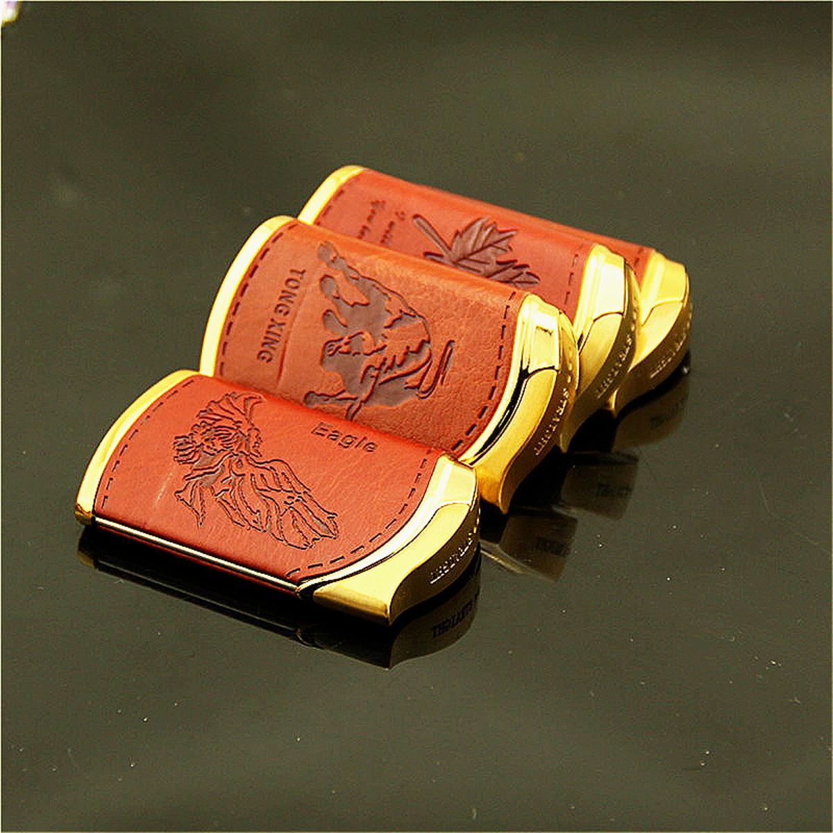 Picture of Beveled Embossed Leather Straight to Lighter Windproof Metal Lighter Ultra-Thin