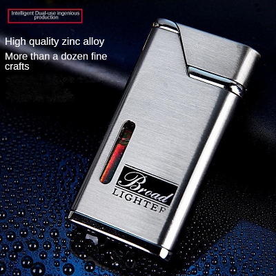 Picture of Metal Small Flint Wheel Lockable Jet Flame Lighter Windproof Butane Gas Replace The Flint Cigar Cigarete Lighter- Gray Butane NOT Included