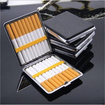 Picture of 16 Sticks Fashion Double Layer Pipe Creative Personality Cigaret Case Metal Cigarette Box Gifts Cigarette Holder Color Random