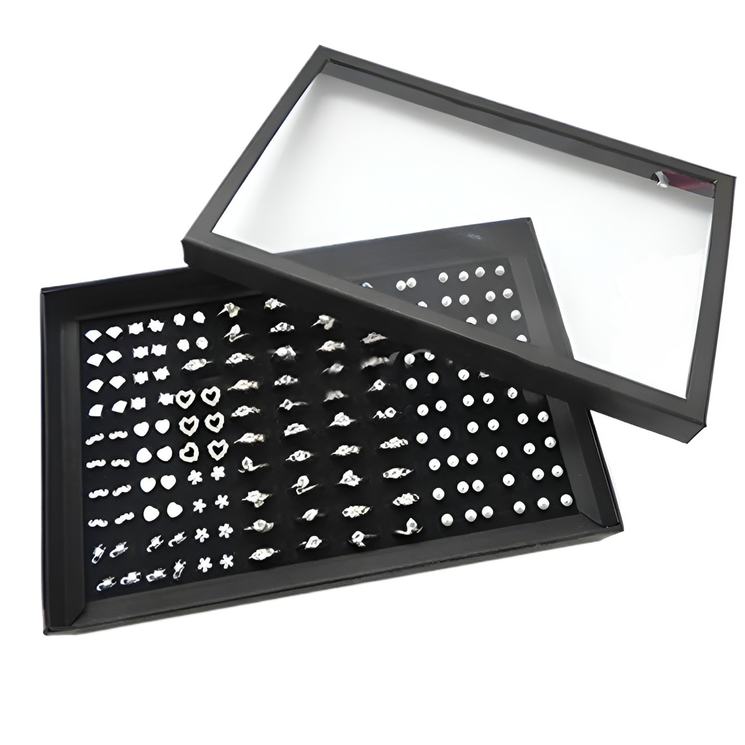 Picture of 100 Slot Black Velvet Jewelry Ring Case Display Store Storage Box Tray Organizer