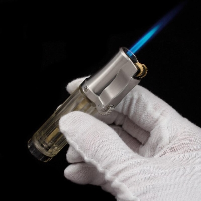 Picture of Clear Lighter Windproof Visible Gas Booten Refillable Cigar Lighter Blue Flame Torch Jet Lighter Gadget for Men Gift