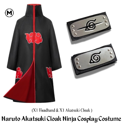 Picture of New Naruto Itachi Uchiha Akatsuki Cloak Ninja Cosplay Costume (Combo Set) with another costtume accessories for Anime fans, cosplay costume, birthday, Cosplay, Halloween ,Stage Show,Christmas,comic show. #costume