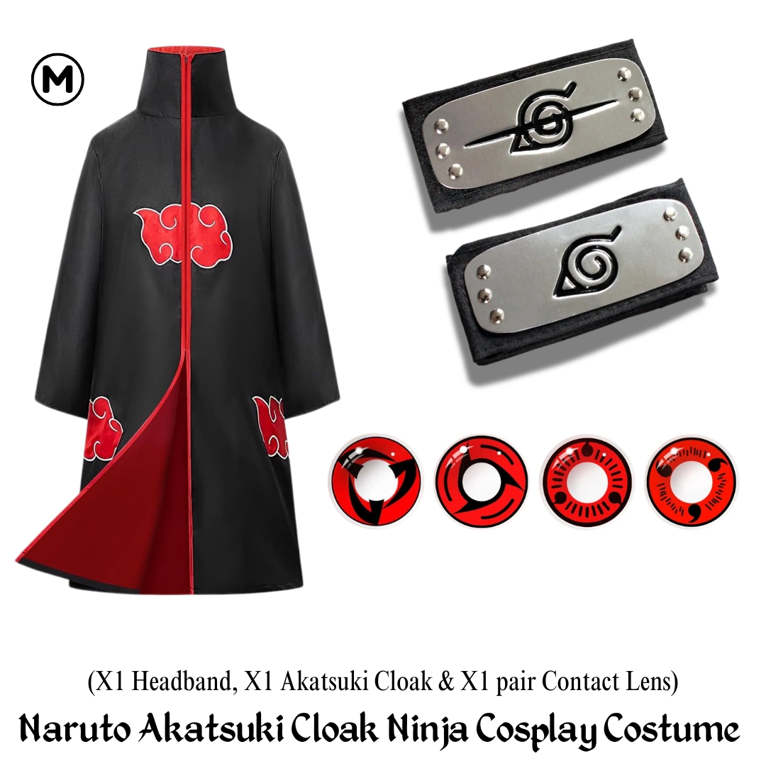 Picture of New Naruto Itachi Uchiha Akatsuki Cloak Ninja Cosplay Costume (Combo Set) with another costtume accessories for Anime fans, cosplay costume, birthday, Cosplay, Halloween ,Stage Show,Christmas,comic show. #costume
