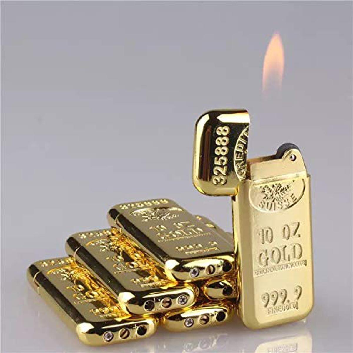 Picture of Gold Bar Lighter Innovative Ultra-Thin Mini Grinding Wheel Open Fire Butane Gas Lighter
