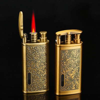 Picture of Retro Electronic Windproof Butanegmas Lighter Personalized Creative Inflatable Red Fire Lighter Stainless Steel