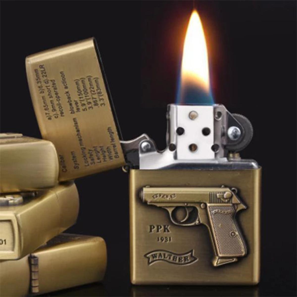 Picture of Men'S Cigarette Set Gifts For Kerosene Lighter Creative Portable Metal Relief Pattern Windproof Cigarette Lighter Small Toys