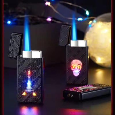 Picture of New Inflatable Windproof Straight-through Lighter Torch Turbo Metal Colorful Flash Butane Lighters Cigar Accessories Cigarete