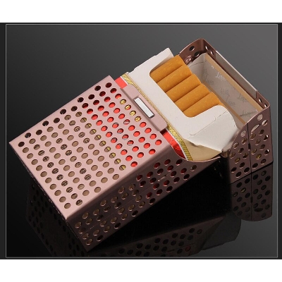 Picture of Hold 20 Cigaretes Metal Cigarete Case Creative Hollow Flip Cover Cigarete Holder Cigar Storage Pocket Box Men Gift