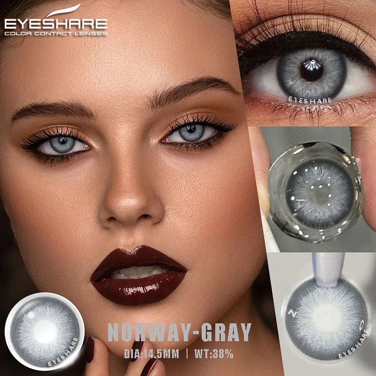 Picture of New Eyeshare Norway Gray Color contact lens with regular kit box for men & women. 1 pair Eyeshare Color contact lens for eye makeup and Cosmetics. Eyeshare Norway Series. #Norway