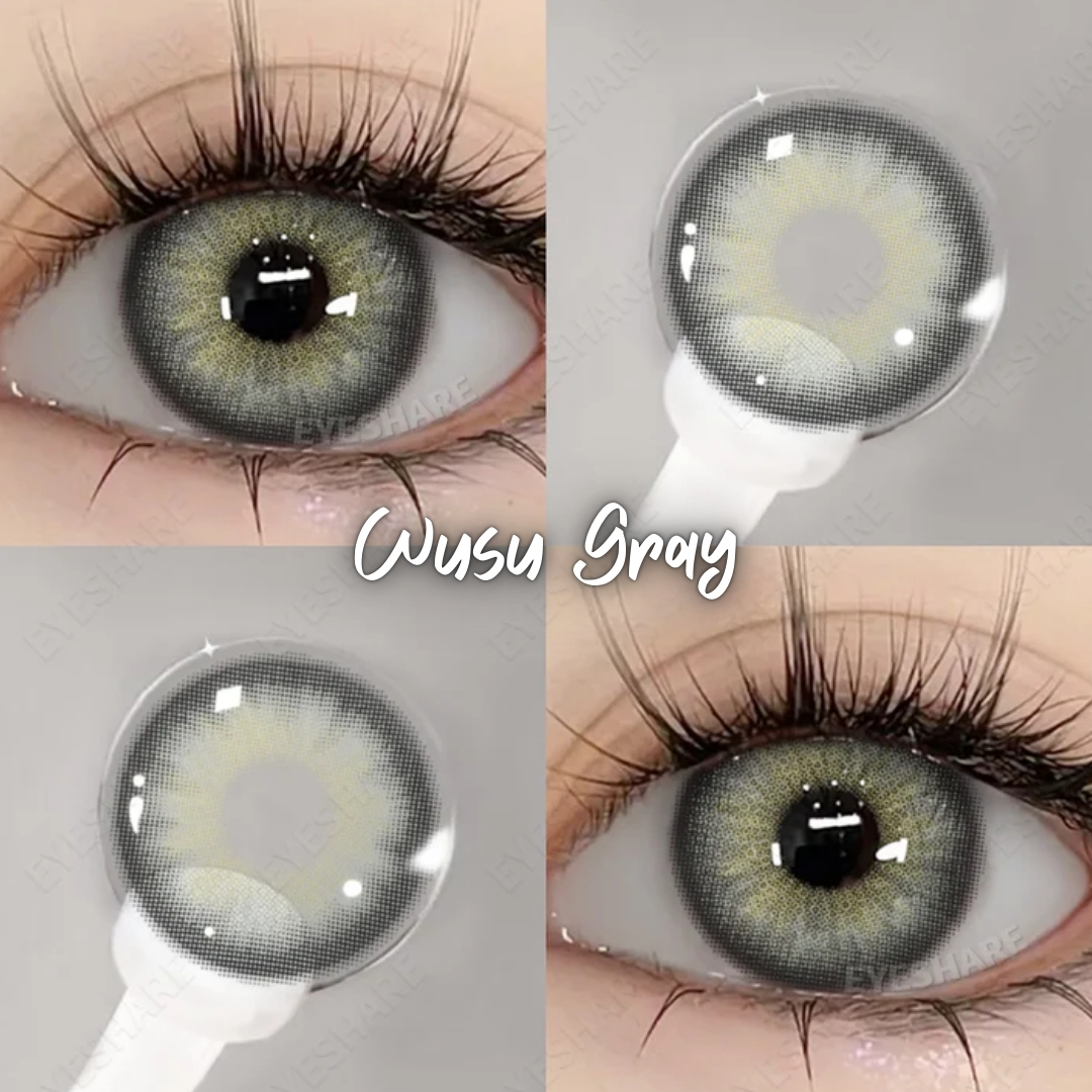 Picture of New Eyeshare Wusu Gray Color contact lens with regular kit box for men & women. 1 pair Eyeshare Color contact lens for eye makeup and Cosmetics. Eyeshare Wusu Series. #wusu
