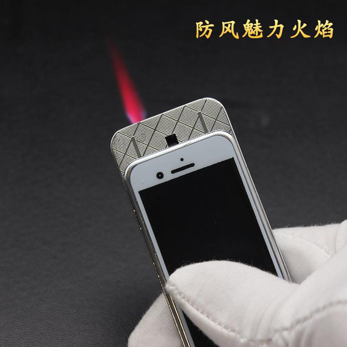 Picture of Classic Phone Modelling Windproof Sliding Off Inflated Butane Gas Lighter Turbine Torch Red Jet Flame Iigniter Gadget For Gift