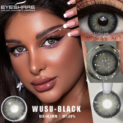 Picture of New Eyeshare Wusu Black Color contact lens with regular kit box for men & women. 1 pair Eyeshare Color contact lens for eye makeup and Cosmetics. Eyeshare Wusu Series. #wusu
