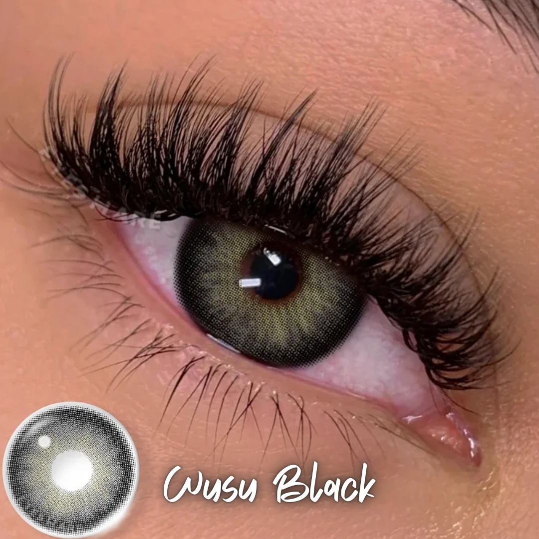 Picture of New Eyeshare Wusu Black Color contact lens with regular kit box for men & women. 1 pair Eyeshare Color contact lens for eye makeup and Cosmetics. Eyeshare Wusu Series. #wusu