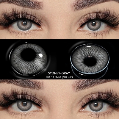 Picture of New Eyeshare Sydney Gray Color contact lens with regular kit box for men & women. 1 pair Eyeshare Color contact lens for eye makeup and Cosmetics. Eyeshare Sydney Series. #sydney