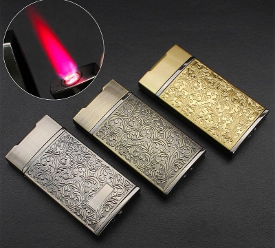 Picture of Broad Red Flame Windproof Lighter Refillable Butane Gas Torch Jet Lighter Metal Retro Cigarete Lighter
