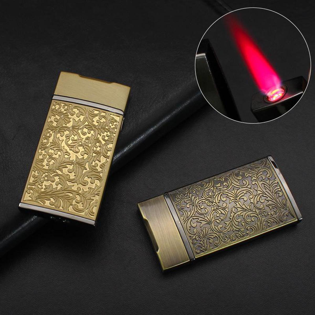 Picture of Broad Red Flame Windproof Lighter Refillable Butane Gas Torch Jet Lighter Metal Retro Cigarete Lighter