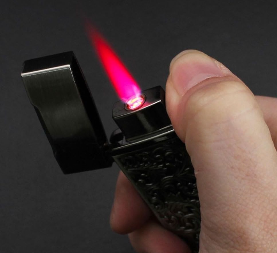 Picture of Broad Red Flame Windproof Lighter Refillable Butane Gas Torch Jet Lighter Metal Retro Cigarete Lighter