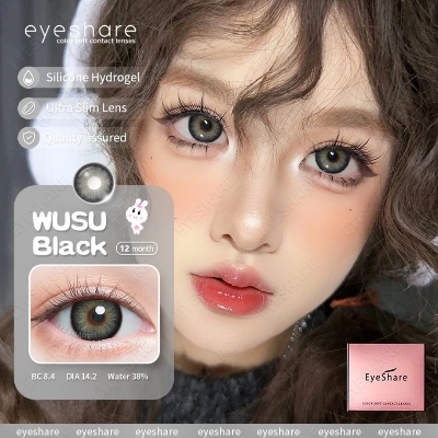 Picture of New Eyeshare Wusu Black Color contact lens with regular kit box for men & women. 1 pair Eyeshare Color contact lens for eye makeup and Cosmetics. Eyeshare Wusu Series. #wusu