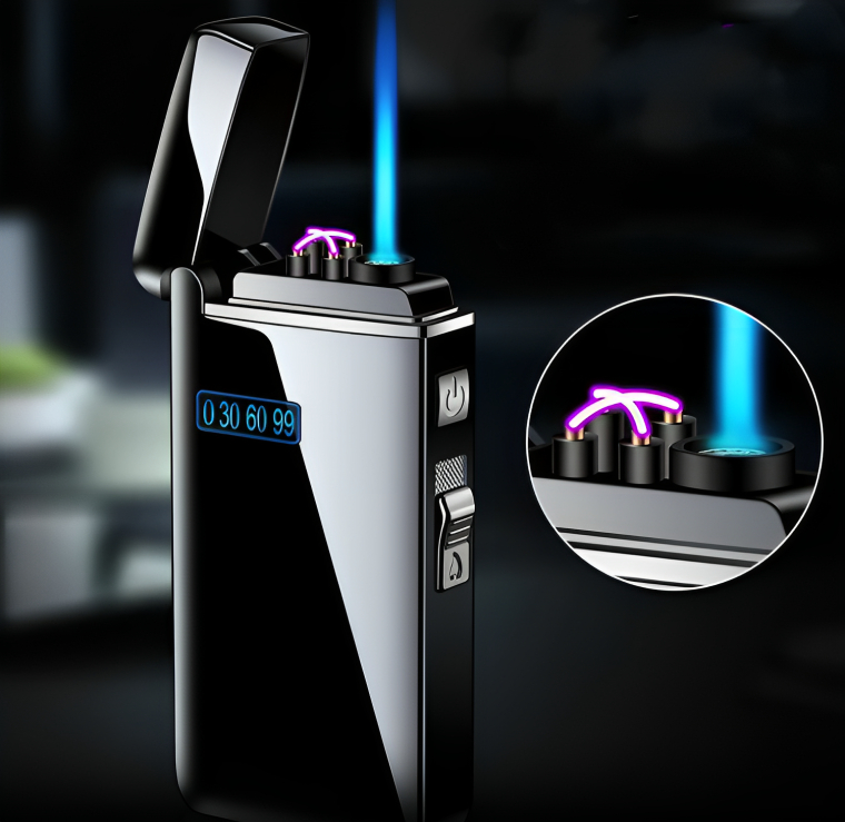 Picture of Windproof Arc Lighter Jet Torch Turbo Butane Gas Lighter Power Display USB Electronic Flameless Lighter Gadgets For Men