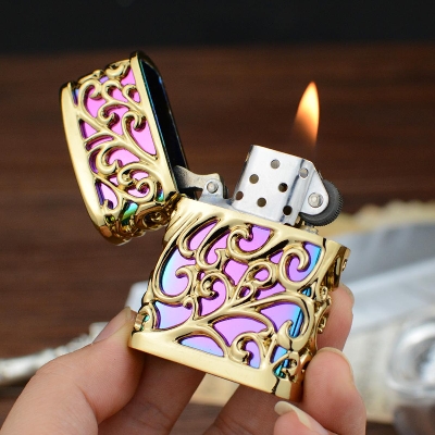 Picture of Pattern Kerosene Lighter Windproof Diesel Oil Lighters Retro Flint Gasoline Refillable Cigarete Lighters Gifts Gadgets For Men