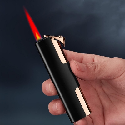 Picture of New Metal Long Bar Straight Jet Gas Lighter Can Be Filled with Gas Windproof Red Flame Lighter