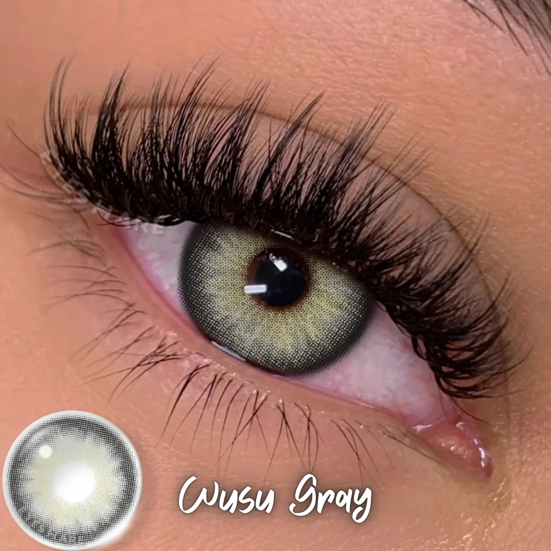 Picture of New Eyeshare Wusu Gray Color contact lens with regular kit box for men & women. 1 pair Eyeshare Color contact lens for eye makeup and Cosmetics. Eyeshare Wusu Series. #wusu