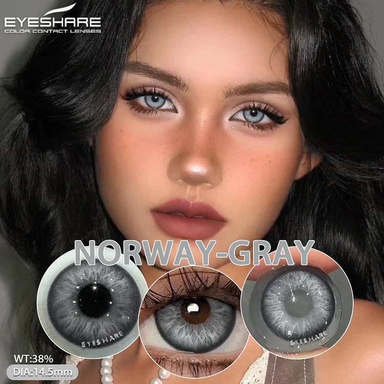 Picture of New Eyeshare Norway Gray Color contact lens with regular kit box for men & women. 1 pair Eyeshare Color contact lens for eye makeup and Cosmetics. Eyeshare Norway Series. #Norway