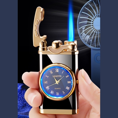 Picture of New Rocker Arm Automatic Ignition Lighter To Blue Flame Lighter Creative  Watch Real Dial  Lighter Men's Gift