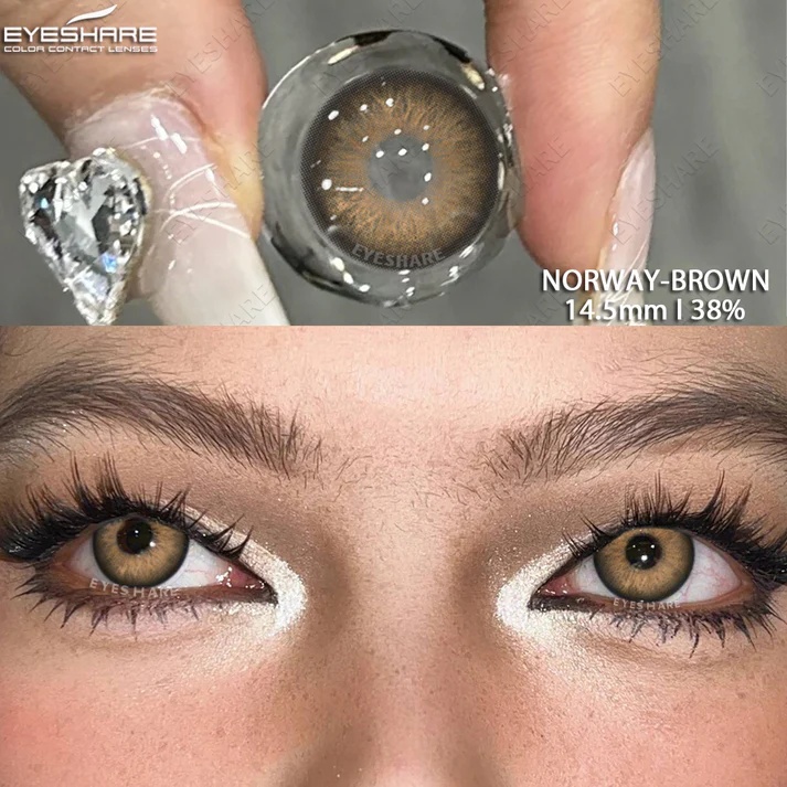 Picture of New Eyeshare Norway Brown Color contact lens with regular kit box for men & women. 1 pair Eyeshare Color contact lens for eye makeup and Cosmetics. Eyeshare Norway Series. #Norway