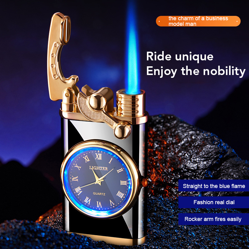 Picture of New Rocker Arm Automatic Ignition Lighter To Blue Flame Lighter Creative  Watch Real Dial  Lighter Men's Gift