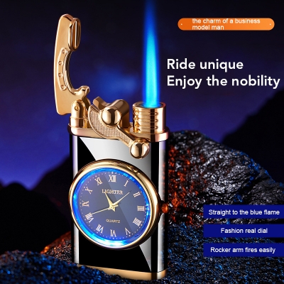 Picture of New Rocker Arm Automatic Ignition Lighter To Blue Flame Lighter Creative  Watch Real Dial  Lighter Men's Gift
