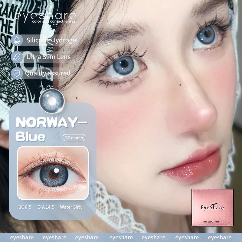 Picture of New Eyeshare Norway Blue Color contact lens with regular kit box for men & women. 1 pair Eyeshare Color contact lens for eye makeup and Cosmetics. Eyeshare Norway Series. #Norway