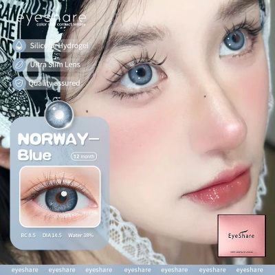 Picture of New Eyeshare Norway Blue Color contact lens with regular kit box for men & women. 1 pair Eyeshare Color contact lens for eye makeup and Cosmetics. Eyeshare Norway Series. #Norway