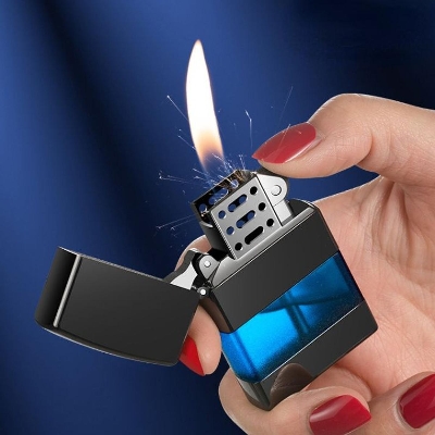 Picture of See-through Transom Grinding Wheel Open Flame Gas Lighter Gift Lighter