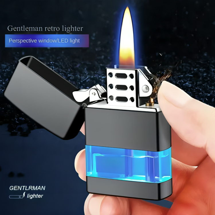 Picture of See-through Transom Grinding Wheel Open Flame Gas Lighter Gift Lighter