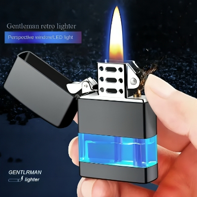 Picture of See-through Transom Grinding Wheel Open Flame Gas Lighter Gift Lighter