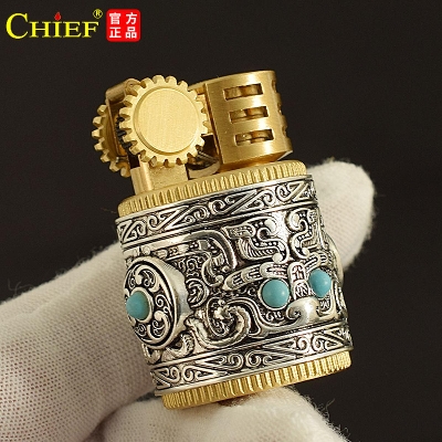 Picture of Chief Kerosene Lighter Armor New Mini Compact Portable Retro Creative Old Silver Flint Wheel Ignite Men Gift Oil Machine