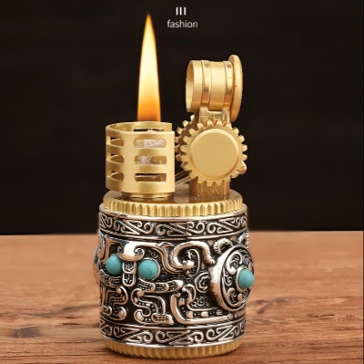 Picture of Chief Kerosene Lighter Armor New Mini Compact Portable Retro Creative Old Silver Flint Wheel Ignite Men Gift Oil Machine